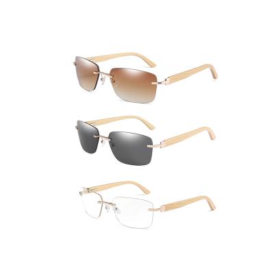 China Fashion Sunglasses 2021 New Fashion Foot Bamboo Sunglasses Adjust Sunglasses Spring Hinge Rimless Sunglasses for sale