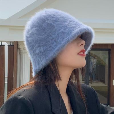 China Warmth 2021 winter ladies fashion solid color rabbit fur hat fisherman hat retro woolen knitted hat for sale