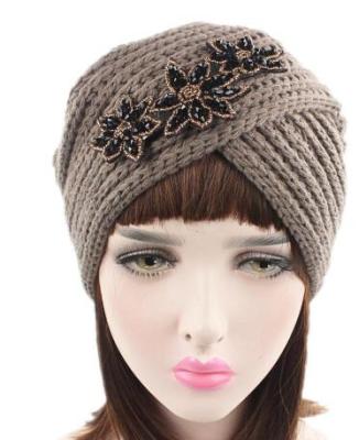 China Warm Winter COMMON Muslim Hat Knit Beanie Sleep Chemo Cancer Headwear Hair Accessories Wool Print Flower Hat for sale