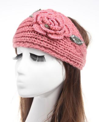 China Knitting Wool Bead Flower Ear Warmer Knitted Headband Crochet Headwrap for sale