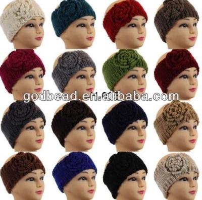 China Women Girls ACRYLIC Crochet 3D Winter Handmade Flower Knit Headband Warmer One Size Wrap for sale