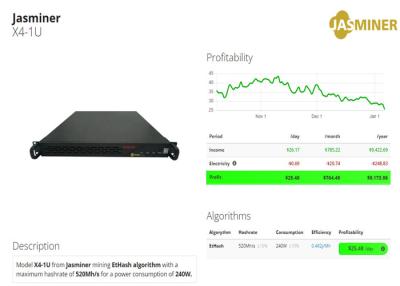 China ETC ETH Jas Miner X4-U 520Mh/S 5GB 2500Mh 240W 65db for sale