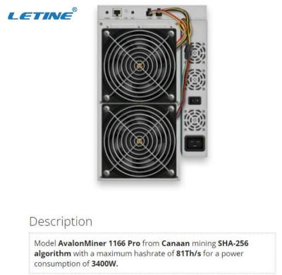 China Avalon 1166 Pro 81T Asic Bitcoin Miner Blockchain miner 75db BTC miner for sale