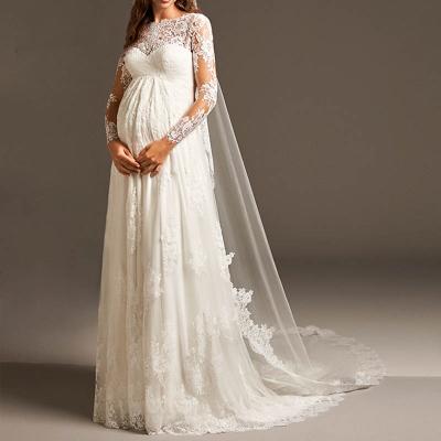 China NE228 Empire Pregnant Wedding Dress Breathable Elegant With Long Sleeve Lace Maternity Wedding Dresses For Women Mariage for sale