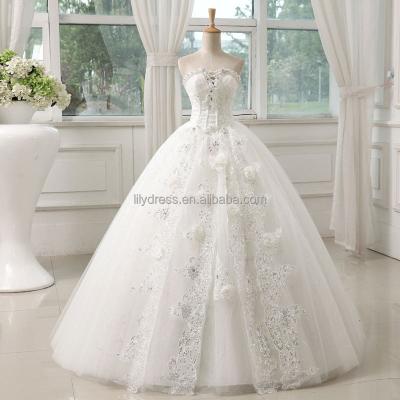 China Dry Cleaning A Line Floor Length Sweetheart Shine Lace Appliqued White Organza Brides Wedding Dresses Ht06 Fashionable for sale