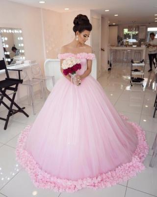 China NE318 Breathable Pink Wedding Dress Ball Gowns Tulle Elegant Fashion Flowers 2022 New Custom Size Dress for sale