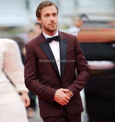 China New Breathable Tuxedos Jacket Dark Red Tuxedo Jacket Wedding Suits For Men Prom Dress Custom Made Brown Suit Men for sale