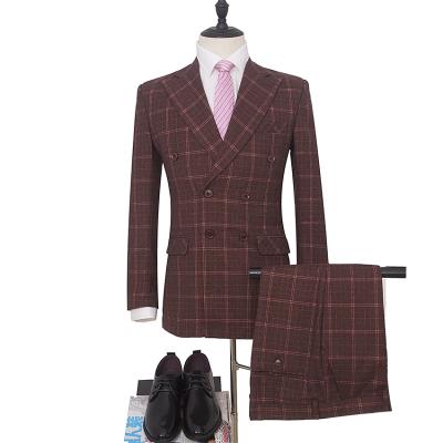 China MA106 Slim Grid Plaid (Jacket+Vest+Pants) Purple Stripe Formal Mens Anti-Shrink Fit Wedding Suits Best Man Groom Tuxedo 2022 Men for sale