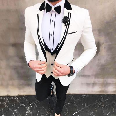 China White Suit Homme Trajes De Hombre Blazer (Jacket+Pants+Vest) Lapel Wedding Tuxedo Shawl Groom HD190 Latest Breathable Mens Suits for sale