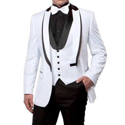 China HD189 Breathable White Wedding Groomsmen Tuxedos Peaked Lapel Custom Suits Three Piece Wedding Mens Suits (Jacket+Pants+Vest) for sale