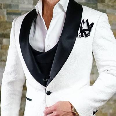 China HD187 One Button Groom Tuxedos Shawl Lapel White Groomsmen Men Breathable Paisley Suits Blazers (Jacket+Pants+Tie) for sale