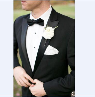 China Breathable Custom Made Black Groom Tuxedos Men Suits Crest Lapel Wedding Tuxedo AL02 (Jacket+Pants) for sale