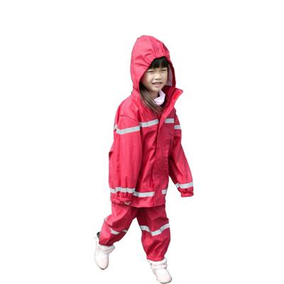 China Good Quality Shiny Red PU Lovely Kids Overall Cloth Rubber Raincoat for sale