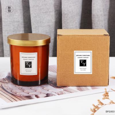 China Home Wholesale Custom Fancy Decoration Label Clear Amber Candle Jars Luxury Glass Candle Jar Glass With Metal Lid for sale