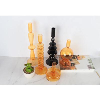 China Wholesale Custom Wholesale Black Bulk Home Candlestick Holder Luxury OEM Printing Gift Glass Decoration Candlestick Holder for sale