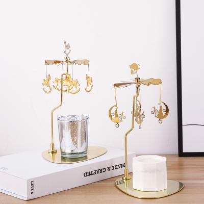 China Triangle Home Round Tray Amazon Decoration Rotating Candlestick Holders Scented Candle Romantic European Style Decoration Metal Candle Holder for sale