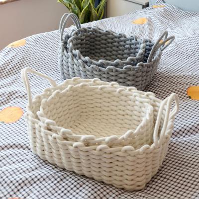 China Amazon Style 2pcs/Set Simple Handmade Home Storage Cotton Rope Laundry Baskets Storage Basket for sale