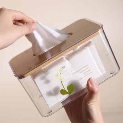 China Art Decor Modern Design Living Room Plastic Transparent Towel Storage Box Cover Tissue Wooden Box for sale