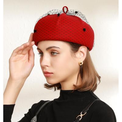 China Fashion Custom Ladies Plain Classic Net Pompous Spring Autumn Women French Beret Hat Wool Top Hat for sale