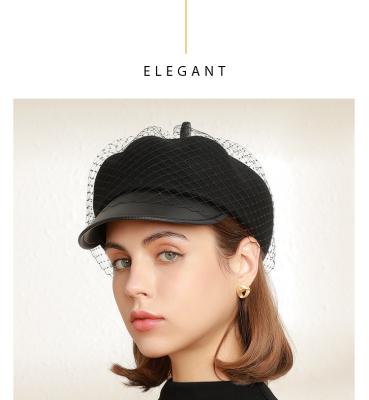 China Stylish PU beret of the new flat women's mesh autumn and winter fashion retro and beautiful leather girl's woolen hat for sale