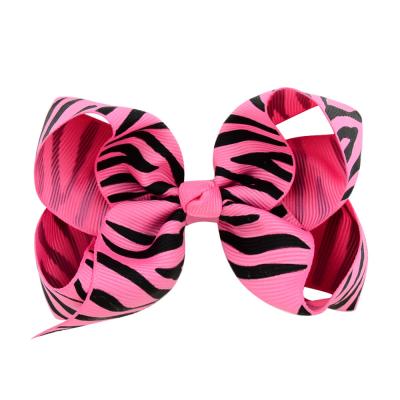 China Free Shipping 4 Inch Best Baby Girl Decoration Zebra Stripes Ribbon Hair Bow Clip Hair Bow Knots for sale