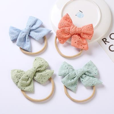 China New Cotton Exquisite Fashion Baby Kids Nylon Band Embroidered Hair Bow Headband Hair Seamless Hair Accessory for sale