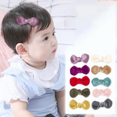 China Free shipping creative baby decoration 6cm corduroy hair clip baby hits hair clip pure color small ear hair bow 20605 for sale