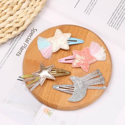 China New cute fashion baby glitter star hairpin sequin moon bb hair bow headdress 90303 for sale