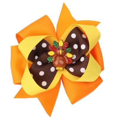 China Fashion New Arrival Thanksgiving Children Small Bow Hairpin Turkey Dot Ribbon Headdress Brown Polka Dot Hair Accessories for sale