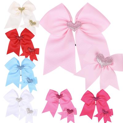 China Soft 2 pieces/set children's dovetail bowknot large and small two-piece solid color love elastic band hairpin for sale