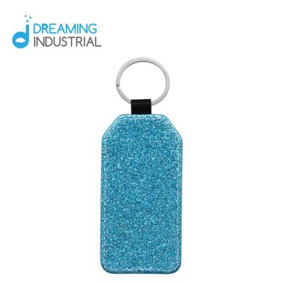 China Leather Sublimation Customized Glitter Leather Rectangle Key Chain for sale