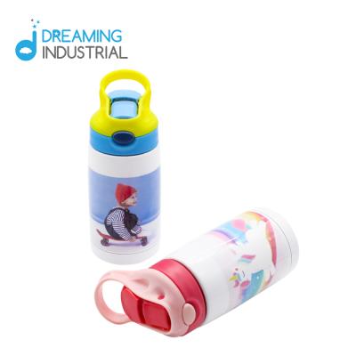 China Sublimation Viable 350ml Stainless Steel Kid Water Bottle With Straw Flip Top Kids Bottle for sale