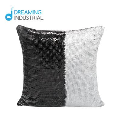 China Nondisposable 40*40cm Sublimation Black With White Bilateral Decoration Sequin Pillow Home Case for sale