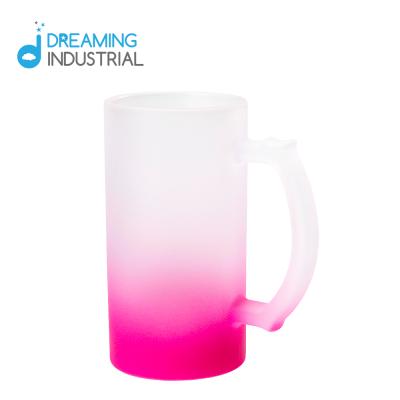 China Viable Sublimation Beer Mug 16oz Frosted Glass Beer Mug For Wedding Gifts Gradient Color Mug for sale