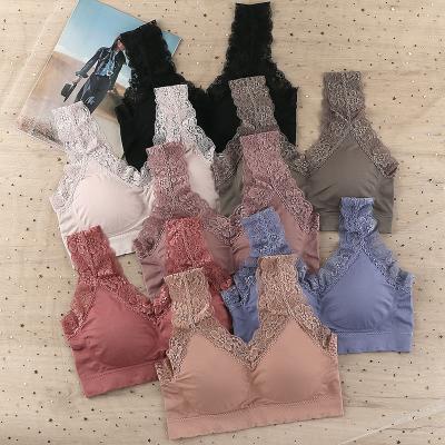 China Underwear Antibacterial Seamless Top Wire Tube Lace Bra Free Bra for sale