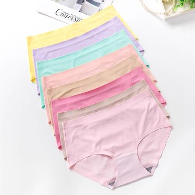 China Women's Solid Color Underwear Midwaist One-Piece Triangle Antibacterial Women's Ice Silk Traceless Underwear for sale