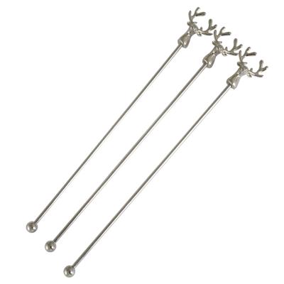 China Sustainable Stainless Steel Coffee Drink Stirrers Stir Cocktail Drinks Cocktail Stick With Deer Head for sale