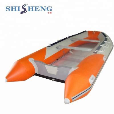 China Family Entertainment Fishing Boat With Floor Inflatable Pontoon Boat With Electric Motor for sale