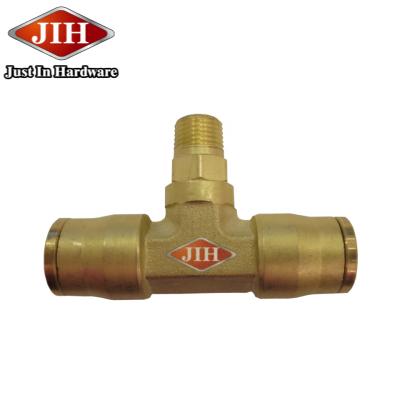 China Metric Push To Swivel Male Branch Tee , DIN DOT Air Brake Brass Fittings For Nylon Tube Equal for sale