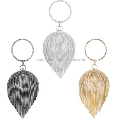 China Daily Used/Party/Evening Women 2021 New Around Luxury Diamond Tassel Metal Crystal Clutch Purse Evening Clutch Handbag for sale