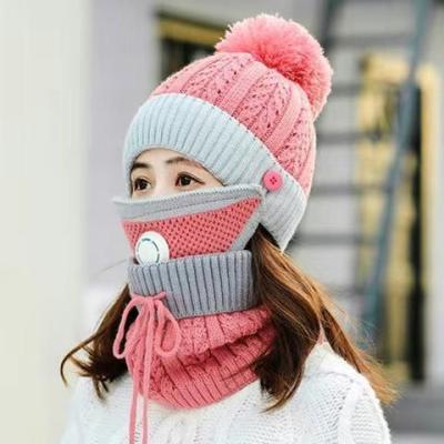 China New JOINT masks hat women winter hat and scarf set warm acrylic knit hat autumn and winter for sale