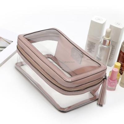 China Customizable Waterproof Portable Travel Makeup Bag Fashion Logo Cosmetic Bag Ladies Pu Cosmetic Bag for sale