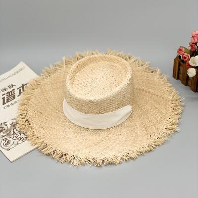 China New Style Large Checked Brim Straw Hats Raffia Beach Ladies Summer Beach Hat Seaside Vacation Travel Hat for sale