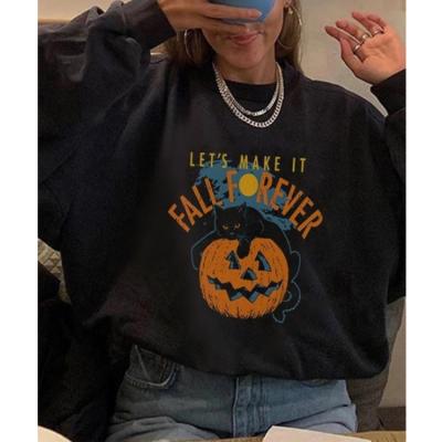 China 2021 Wholesale Disfraces Halloween Pumpkin Black Pullover Crewneck Sweatshirt Women Halloween Anti-Shrink Costume for sale