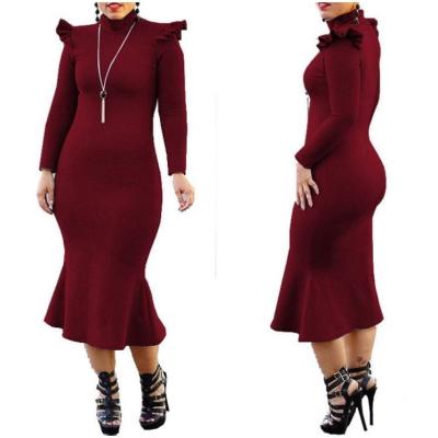 China Dropship 2019 Breathable Fabric Long Mermaid Dress With Ruffle Off Shoulder Office Dresses for sale