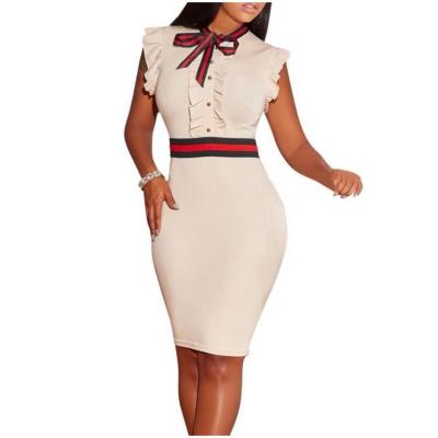 China 2019 Breathable Manufacturer Elegant Ruffles Office Dress With Tie Bodycon Dresses for sale