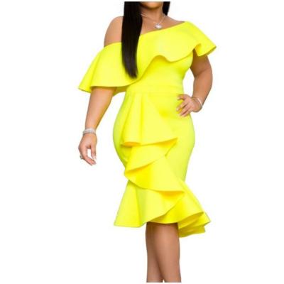 China Breathable 2019 Female Fabric Off The Shoulder Ruffles Mermaid Formal Dress Bodycon Midi Dresses for sale