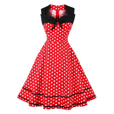 China Anti-Static Women Plus Size Vintage Polka Dot Short Sleeve O Neck Retro Rockabilly Swing Feminino Even Dress Dresses With Belt for sale