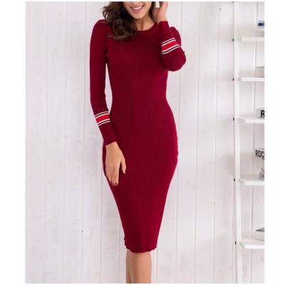 China 2020 Dropshipping Long Sweater Anti-Shrink Dress With Contrast Bands Woolen Dresses for sale