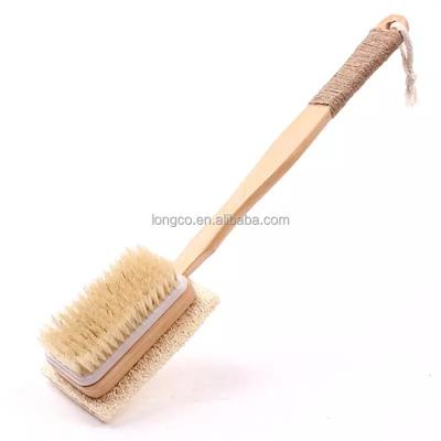 China Loofah +wooden+bristle Back Bristle Brush 100% Long Handle Bath Natural Wooden Body Shower Wood for sale